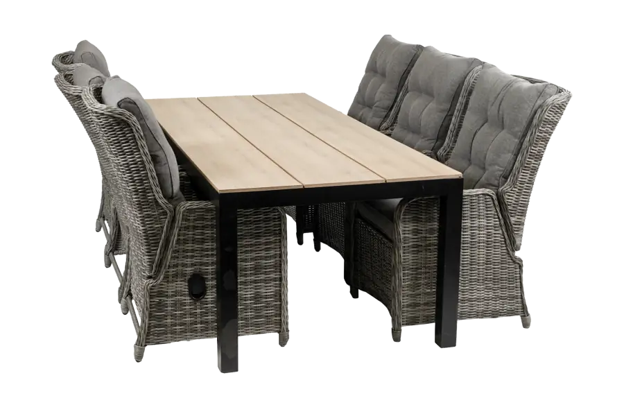 7-delige tuinset - 6 Dublin verstelbare stoelen- 225cm Cyprus tuintafel