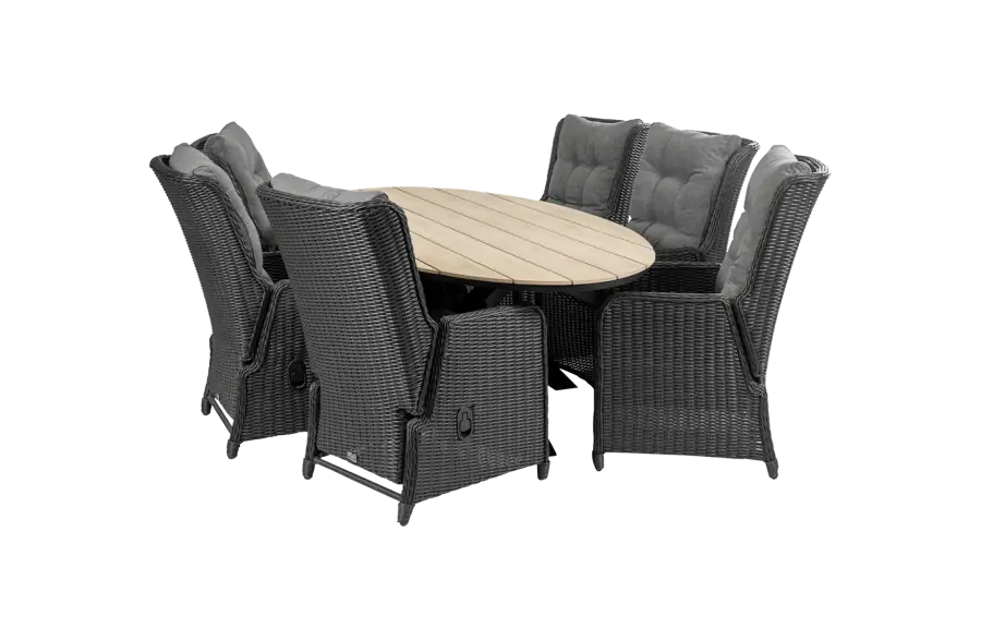 7-delige tuinset | 6 Dublin verstelbare stoelen | 220cm ovale Cyprus tuintafel