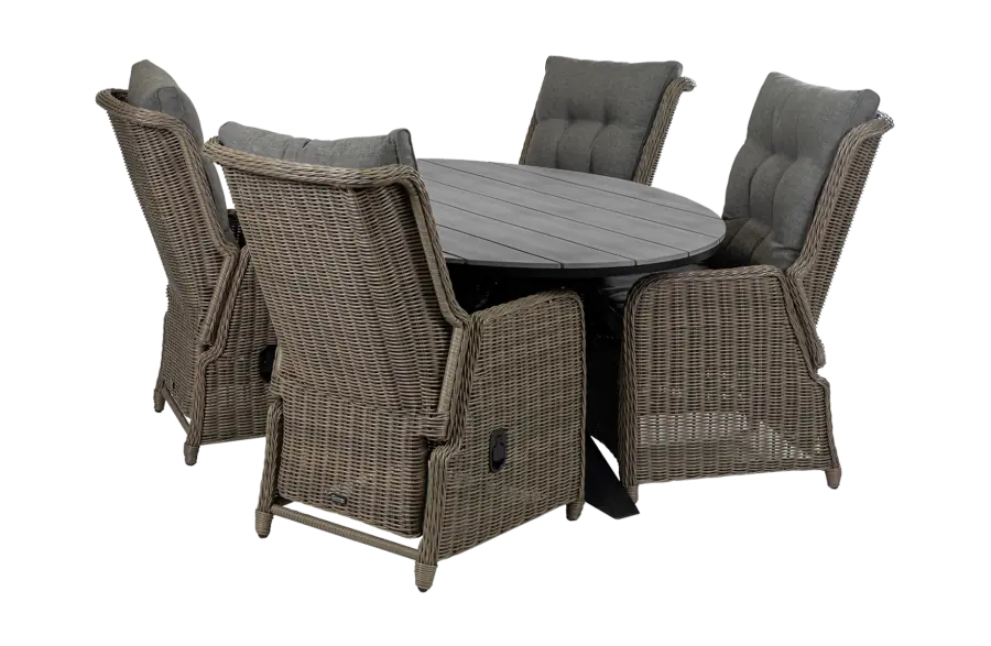 5-teiliges Gartenset | 4 verstellbare Dublin Gartenstühle | Limasol Gartentisch | 180 cm | Oval