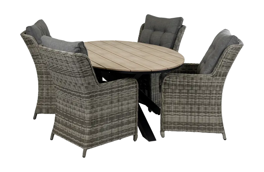 5-teiliges Gartenset | 4 Dublin Gartenstühle | Limasol Gartentisch | 180 cm | Oval