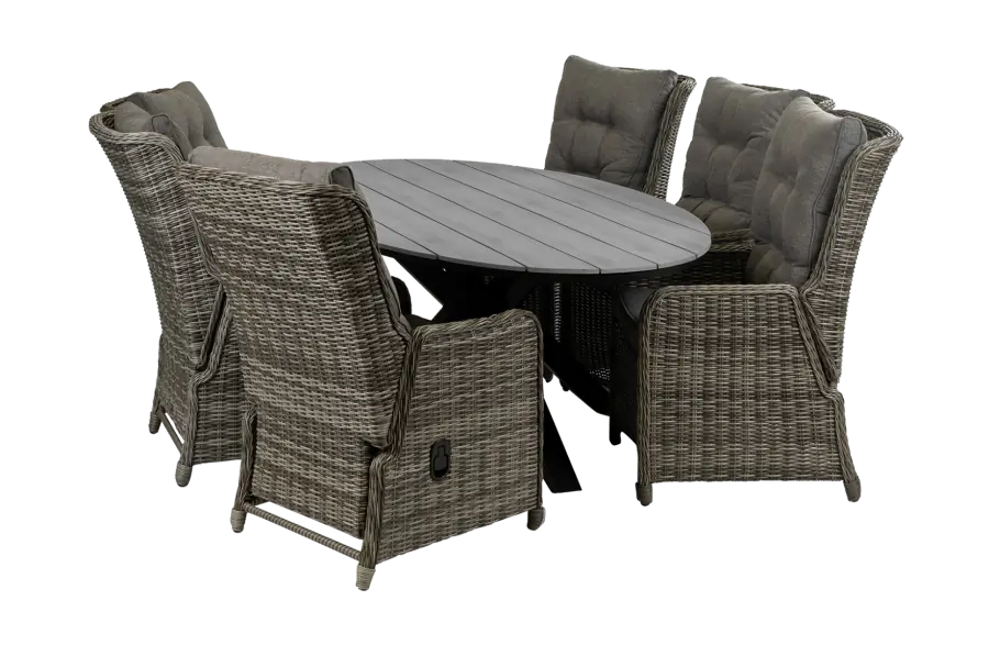 Dublin ovale tuinset-7 delige tuinset-Dublin tuinstoel-Ash Grey-wicker vlechtwerk-Cyprus ovale tuintafel-aluminium frame