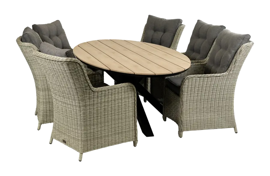 Dublin ovale tuinset-7 delige tuinset-Dublin tuinstoel-Mystic Grey-wicker vlechtwerk-cyprus ovale tuintafel-polywood tuintafel