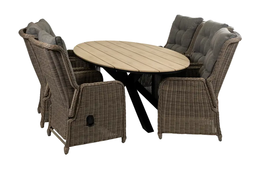 7-teiliges Gartenset | 6 verstellbare Dublin Gartenstühle | Limasol Gartentisch | 220 cm | Oval