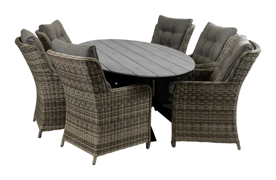 Dublin tuinset Dublin-7 delige tuinset-polywood tuintafel-wicker vlechtwerk-aluminium frame