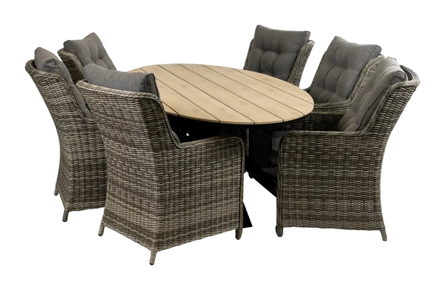 Dublin tuinset-7 delige tuinset-Dublin tuinstoel-Ash Grey-wicker vlechtwerk-Cyprus ovale tuintafel-aluminium frame