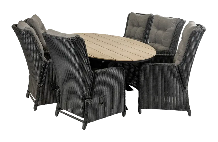 7-delige tuinset | 6 Dublin verstelbare stoelen | 220cm ovale Cyprus tuintafel