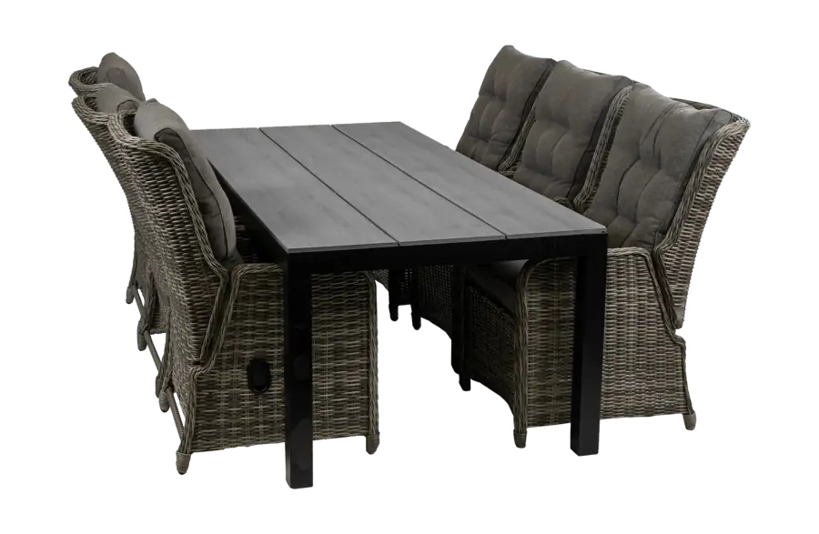Dublin 7 delige tuinset-Dublin verstelbare stoelen-Ash Grey-225cm Cyprus tuintafel-wicker-grey tuintafel-aluminium frame