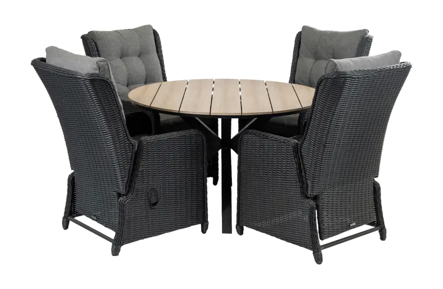 Dublin ronde tuinset-5 delige tuinset-Dublin verstelbare tuinstoel-Black-Cyprus ronde tuintafel-wicker vlechtwerk
