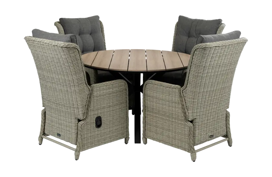 5 delige tuinset-Dublin verstelbare tuinstoel-Mystic Grey-polywood tuintafel-wicker-aluminium frame