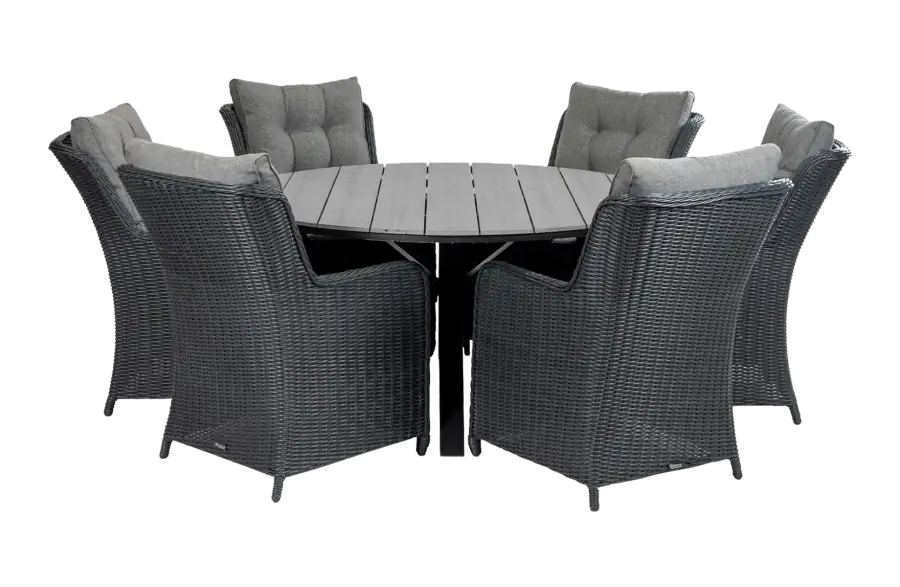 Dublin ronde tuinset-7 delige tuinset-Dublin tuinstoel-Black-wicker vlechtwerk-cyprus ronde tuintafel-aluminium frame