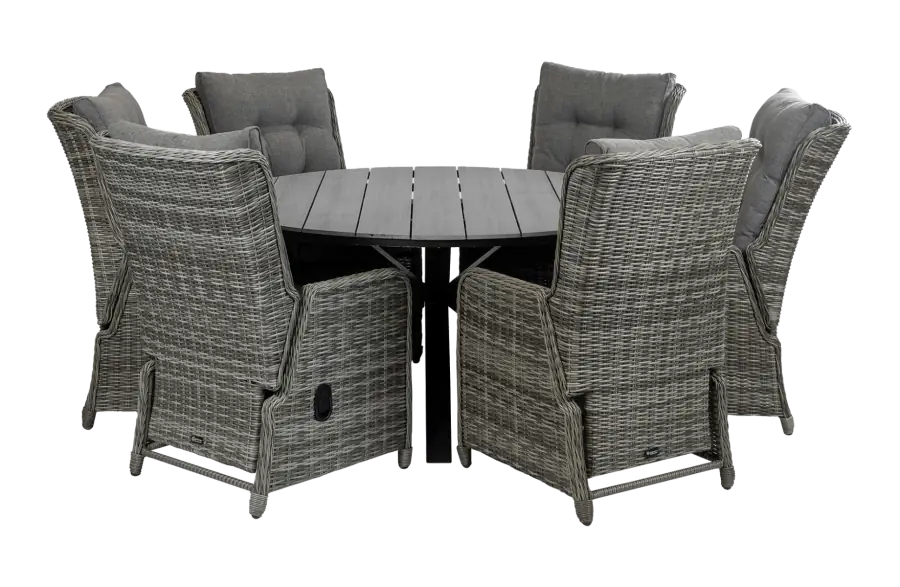 Dublin ronde tuinset-7 delige tuinset-dublin verstelbare tuinstoel-polywood tuintafel-wicker vlechtwerk-aluminium frame