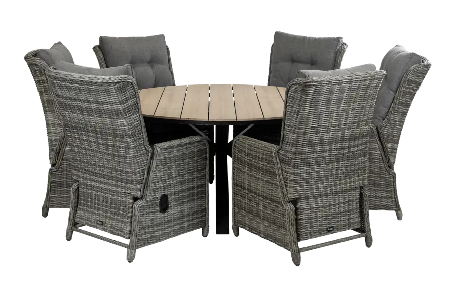 Dublin tuinset-7 delige tuinset-cyprus tuintafel-polywood-wood kleur tuintafel-wicker-aluminium frame