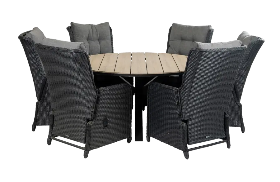 Dublin ronde tuinset-7 delige tuinset-polywood tuintafel-wicker vlechtwerk-aluminium frame