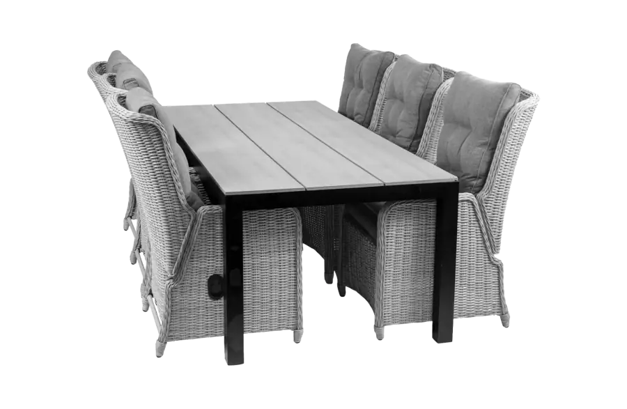 Dublin 7 delige tuinset-dublin verstelbare stoelen-Mystic Grey-Cyprus tuintafel 225cm-wicker-polywood-aluminium frame-schuin