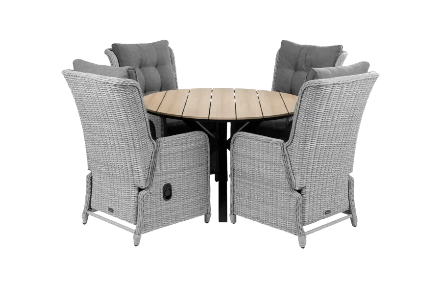 5 delige tuinset-Dublin verstelbare tuinstoel-Mystic Grey-polywood tuintafel-wicker-aluminium frame