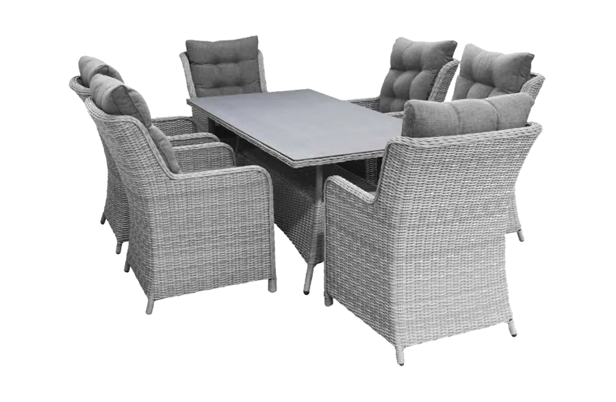7-teiliges Gartenset | 6 Dublin Gartenstühle | Gartentisch Dublin 180 cm mit Keramikplatte