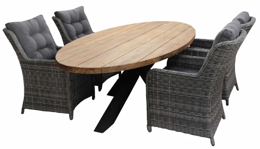 Dublin tuinset-5 delige tuinset-Dublin tuinstoel-Ash grey-Teakhouten tuintafel-wicker-aluminium frame