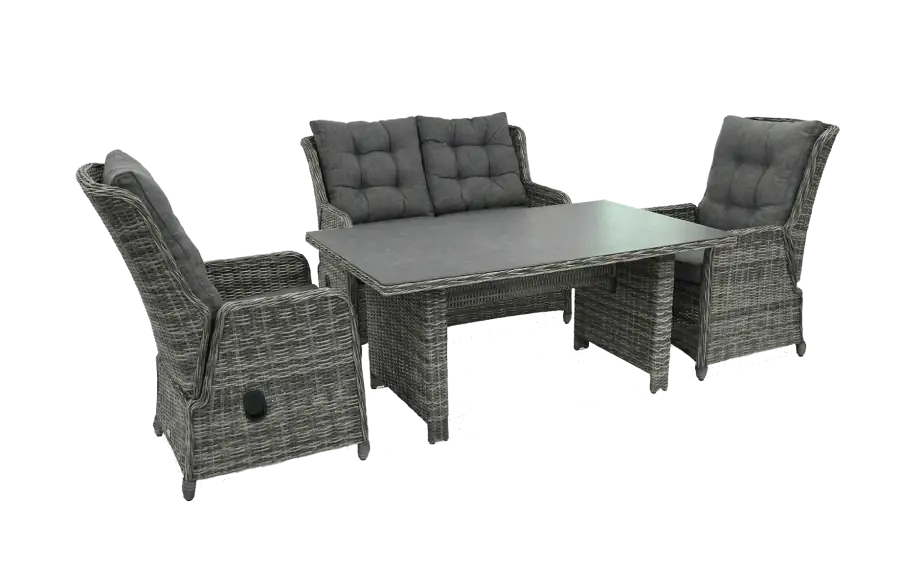 Dining Sessel-Sofa Lounge-Set Dublin | Verstellbar | 2-Sitzer | Aschgrau | Rattan