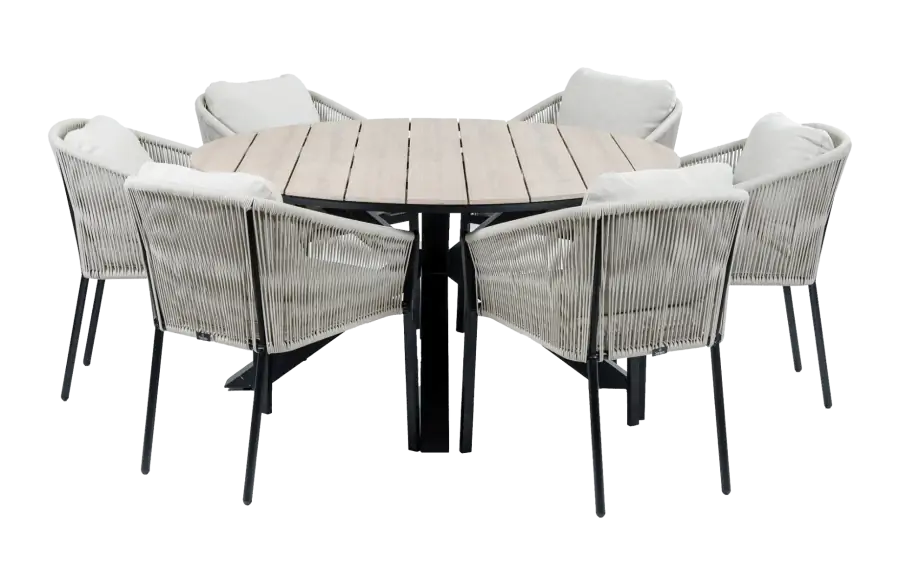Ronde-tuinset-Elvira-Black-Polywood-tafelblad-4-seizoenen-tuinmeubelen