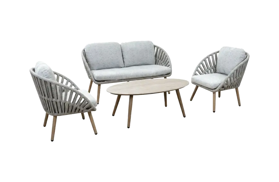 Sessel-Sofa Loungeset Faro | Wood | Nordic Ash/Urban Twine | Aluminium und Rope