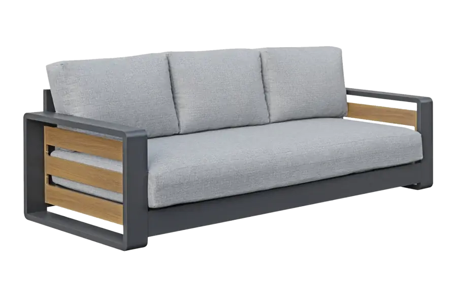 Lounge-Sofa Fosega | 3-Sitzer | Mattschwarz / Steingrau | Aluminium