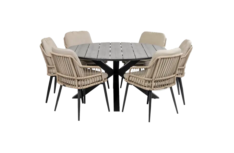ronde-tuinset-6personen-rope-tuinstoelen-beige-tuintrend-moderne-tuin-polywood-tuintafel-rond