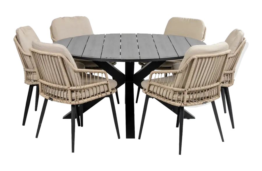 ronde-tuinset-6personen-rope-tuinstoelen-beige-tuintrend-moderne-tuin-polywood-tuintafel-rond