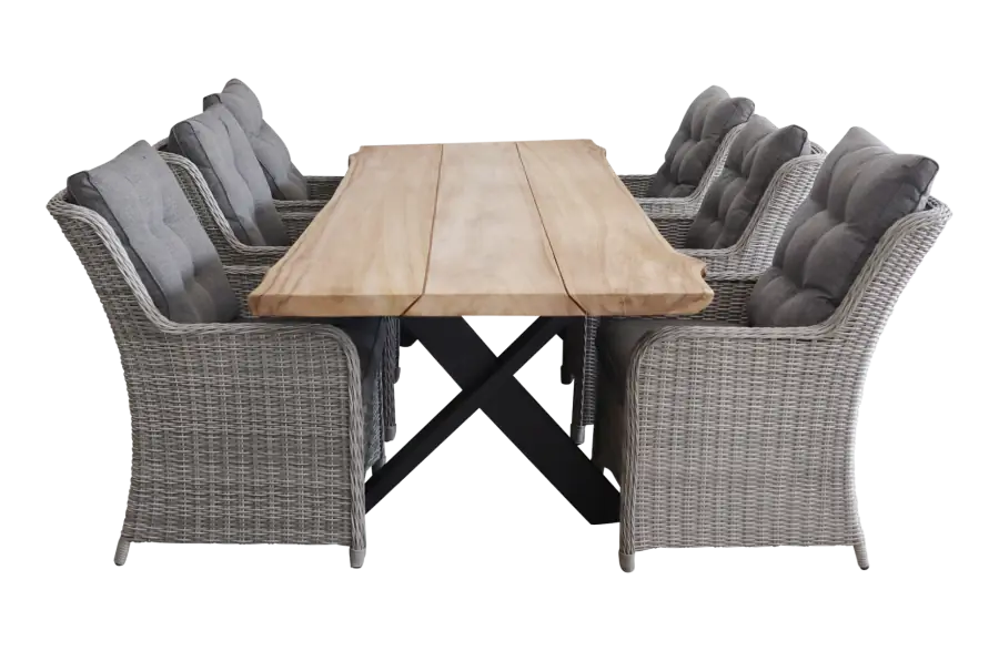 Dublin tuinset-7 delige tuinset-Pohon tuintafel-aluminium frame-Dublin tuinstoel-Mystic Grey-wicker vlechtwerk