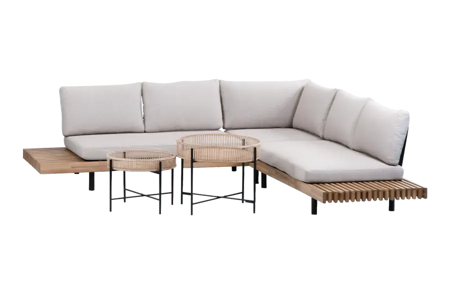 Ecklounge-Set Lissabon 4-teilig | Sand | Inkl. 2 Aiko Natural Beistelltische