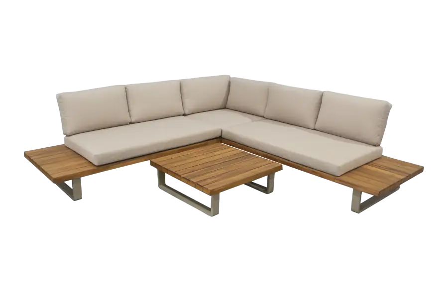 Ecklounge-Set Bastan | Sand/Sable | Akazienholz und Aluminium