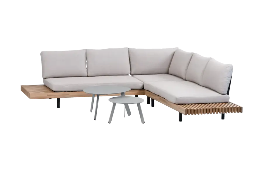 4-teiliges Eck-Loungeset Lissabon | Akazienholz in Teakoptik & Sand | Inklusive 2 Secli-Beistelltischen