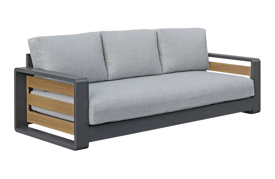 Lounge-Sofa Fosega | 3-Sitzer | Mattschwarz / Steingrau | Aluminium