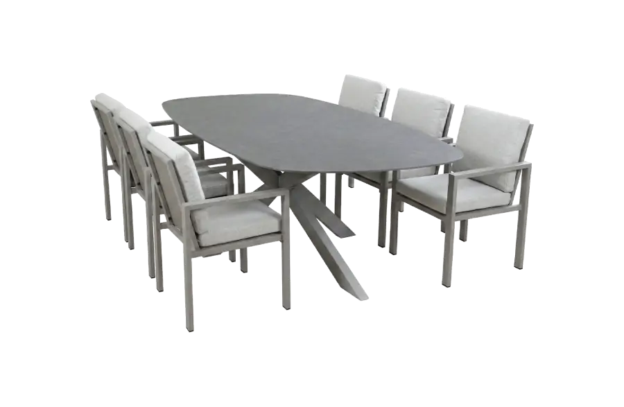 7-teiliges Gartenmöbel-Set | 6 Lumo Gartenstühle (Camel) | Gartentisch Barletta 240x115 cm (Desert Pearl/Camel)