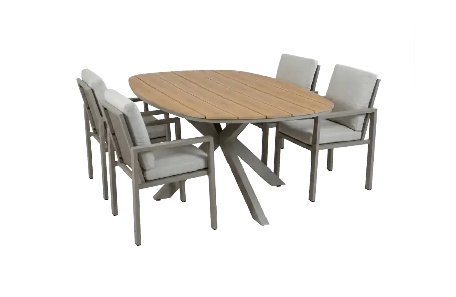 5-teiliges Gartenmöbel-Set | 4 Lumo Gartenstühle (Beige & Camel) | Gartentisch Cadiz 180x115 cm (Camel)