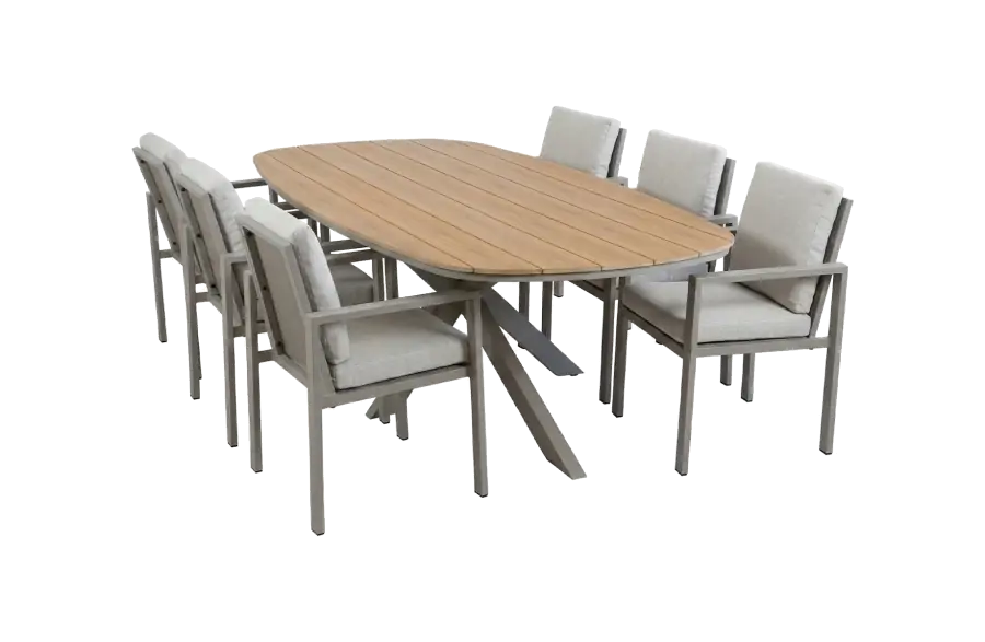 7-teiliges Gartenmöbel-Set | 6 Lumo Gartenstühle (Beige & Camel) | Gartentisch Cadiz 240x115 cm (Camel)