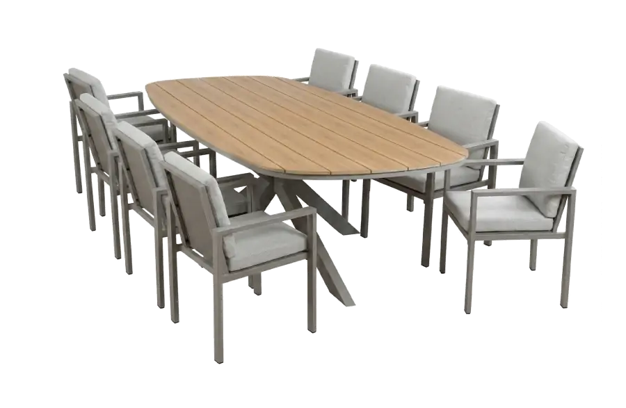 9-teiliges Gartenmöbel-Set | 8 Lumo Gartenstühle (Beige & Camel) | Gartentisch Cadiz 280x115 cm (Camel)