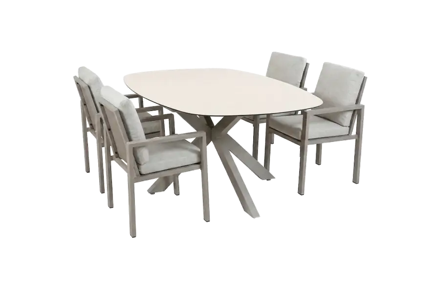 5-teiliges Gartenmöbel-Set | 4 Lumo Gartenstühle (Beige & Camel) | Gartentisch Malaga 180x115 cm (Camel)