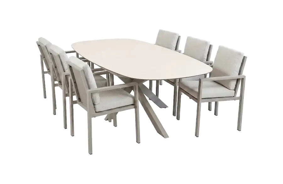 7-teiliges Gartenmöbel-Set | 6 Lumo Gartenstühle (Beige & Camel) | Gartentisch Malaga 240x115 cm (Camel)