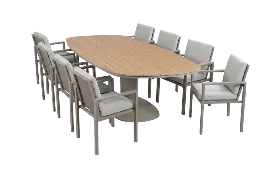 9-teiliges Gartenmöbel-Set | 8 Lumo Gartenstühle (Beige & Camel) | Gartentisch Tower 260 cm (Camel)