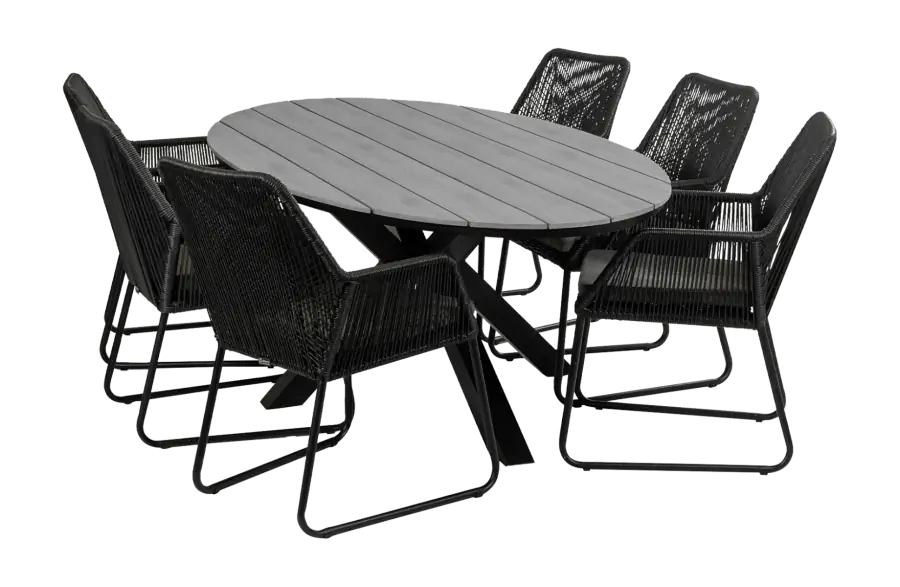 Mona ovale tuinset-7 delige tuinset-Mona tuinstoel black-Rope-cyprus tuintafel-grey kleur tafelblad