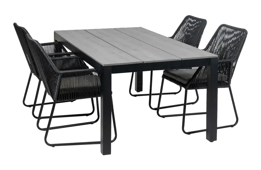 Mona tuinset-5 delige tuinset-Rope tuinstoel black kleur-Cyprus tuintafel-grey kleur
