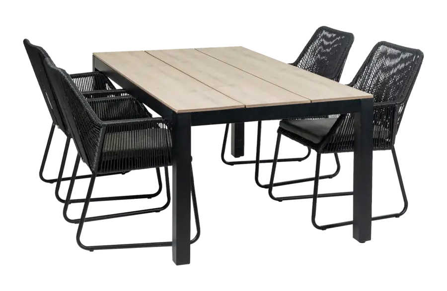 Mona 5 delige tuinset-Rope tuinstoel-Sand kleur tuinstoel-Cyprus tuintafel-wood kleur tafelblad