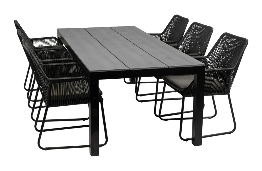 Mona tuinset-7 delige tuinset-Cyprus tuintafel-Rope tuinstoel black-aluminium frame