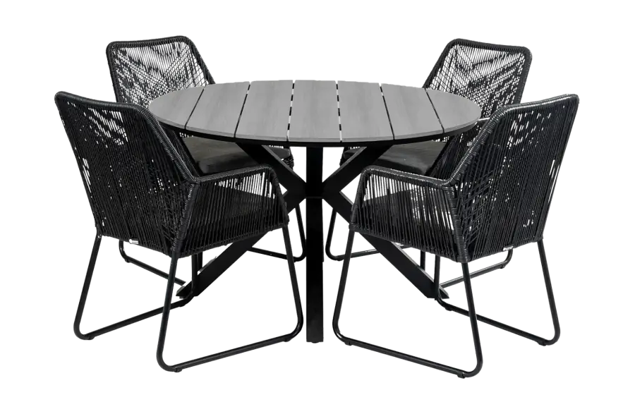 Mona ronde tuinset-5 delige tuinset-Mona tuinstoel Black-Rope tuinstoel-cyprus ronde tuintafel-aluminium frame