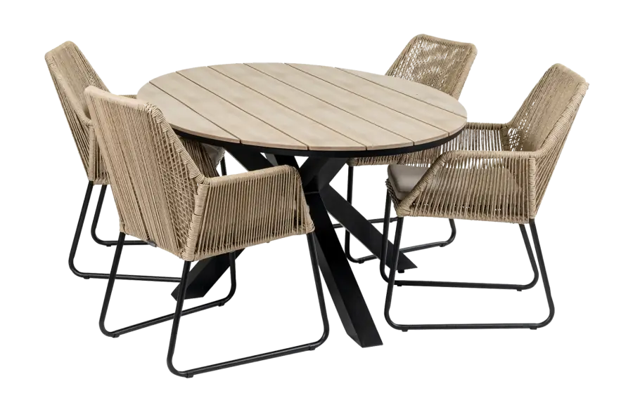 Mona tuinset-5 delige tuinset-Mona tuinstoel Sand-cyprus ovale tuintafel-rope tuinstoel-aluminium frame