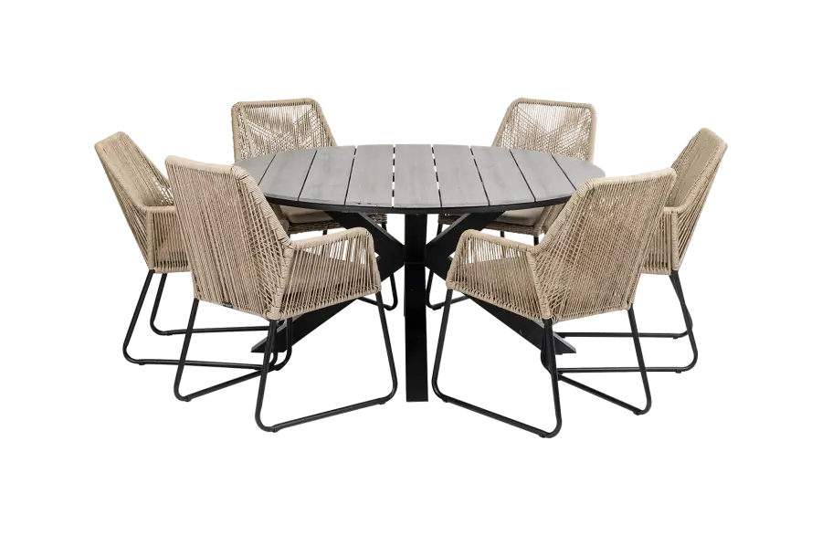 Mona ronde tuinset-7 delige tuinset-Mona tuinstoel-Rope-cyprus tuintafel-aluminium frame