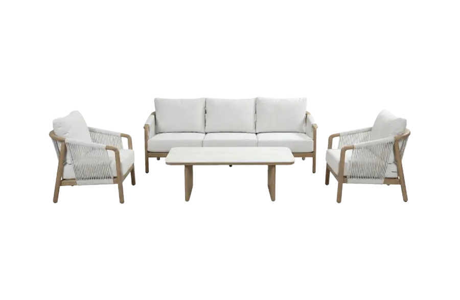 Sessel-Sofa Loungeset Murcia | 4-Teilig | Wood | Calm Naturel/Snow Sand | Aluminium und Rope