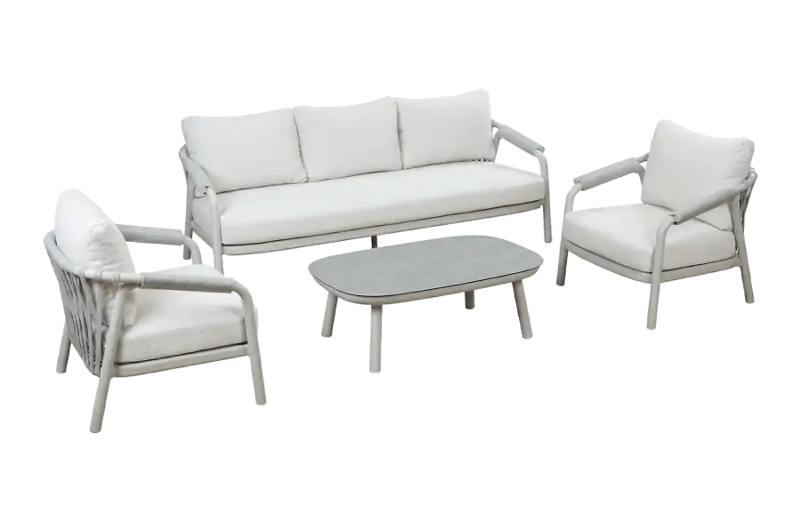 Sessel-Sofa Loungeset Oria 4-teilig | Naturel/Snow Sand | Aluminium und Rope