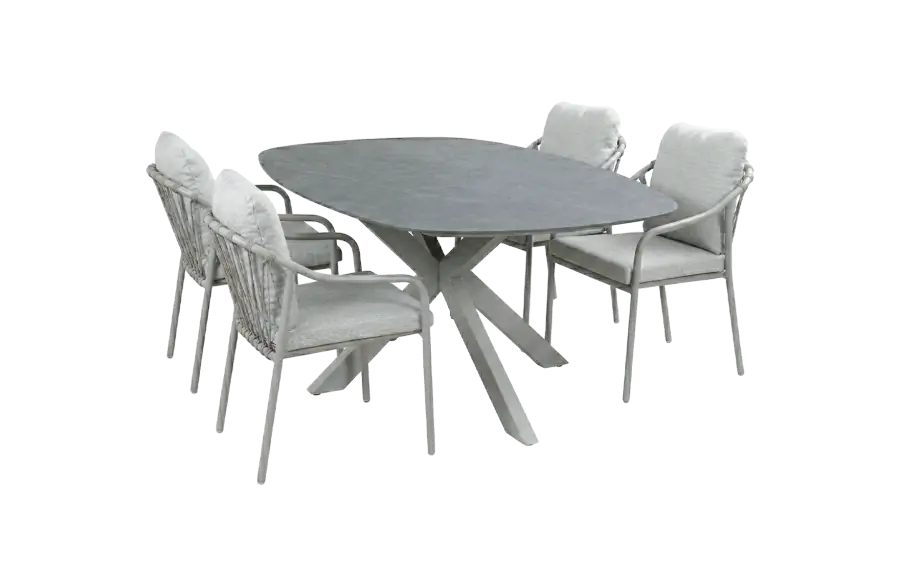 5-teiliges Gartenmöbel-Set | 4 Paris Gartenstühle (Camel) | Gartentisch Barletta 180x115 cm (Desert Pearl/Camel)