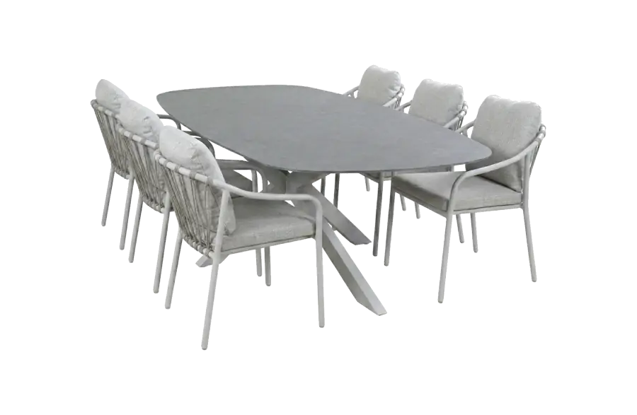 7-teiliges Gartenmöbel-Set | 6 Paris Gartenstühle (Camel) | Gartentisch Barletta 240x115 cm (Desert Pearl/Camel)